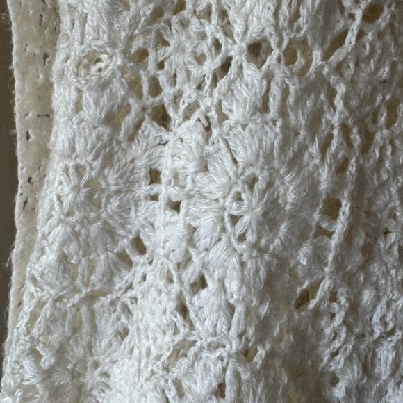 Handmade Crochet Shawl Wrap Ivory Fringe Boho Cottagecore - Picture 8 of 10
